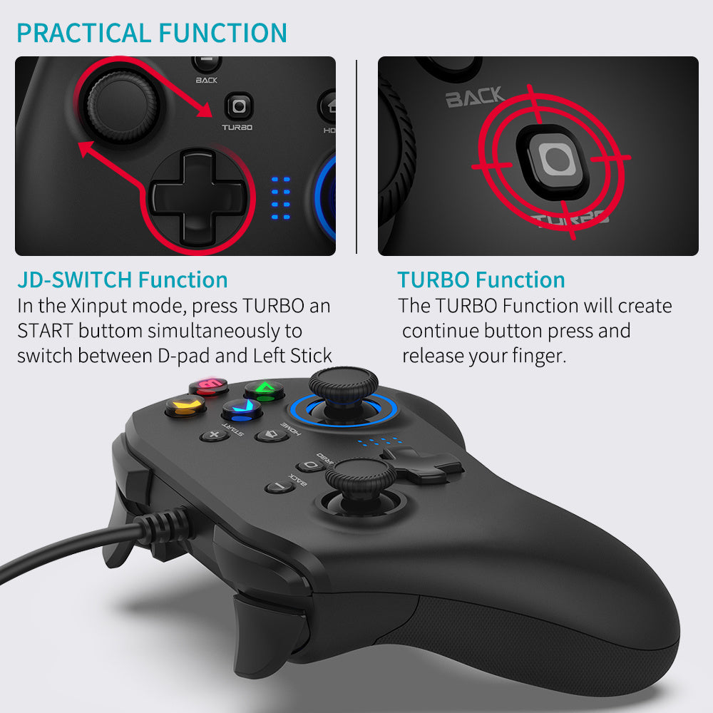 Wired Gaming Controller;  Joystick Gamepad with Dual-Vibration PC Game Controller Compatible with PS3;  Switch;  Windows 10/8/7 PC;  Laptop;  TV Box;  Android Mobile Phones;  6.5 ft USB Cable