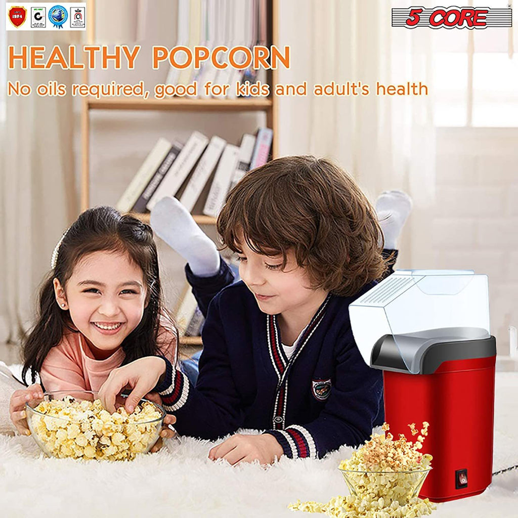 5 Core Hot Air Popcorn Popper Machine 1200W Electric Popcorn Kernel Corn Maker Bpa Free, 95% Popping Rate, 2 Minutes Fast, No Oil-Healthy Snack for Kids Adults, Home, Party, Gift POP