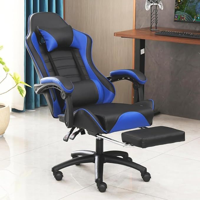 Ergonomic Gaming Chair for Adults, Comfortable Computer Chair for Heavy People, Adjustable Height Office Desk Chair with Wheels, Breathable Leather Video Game Chairs