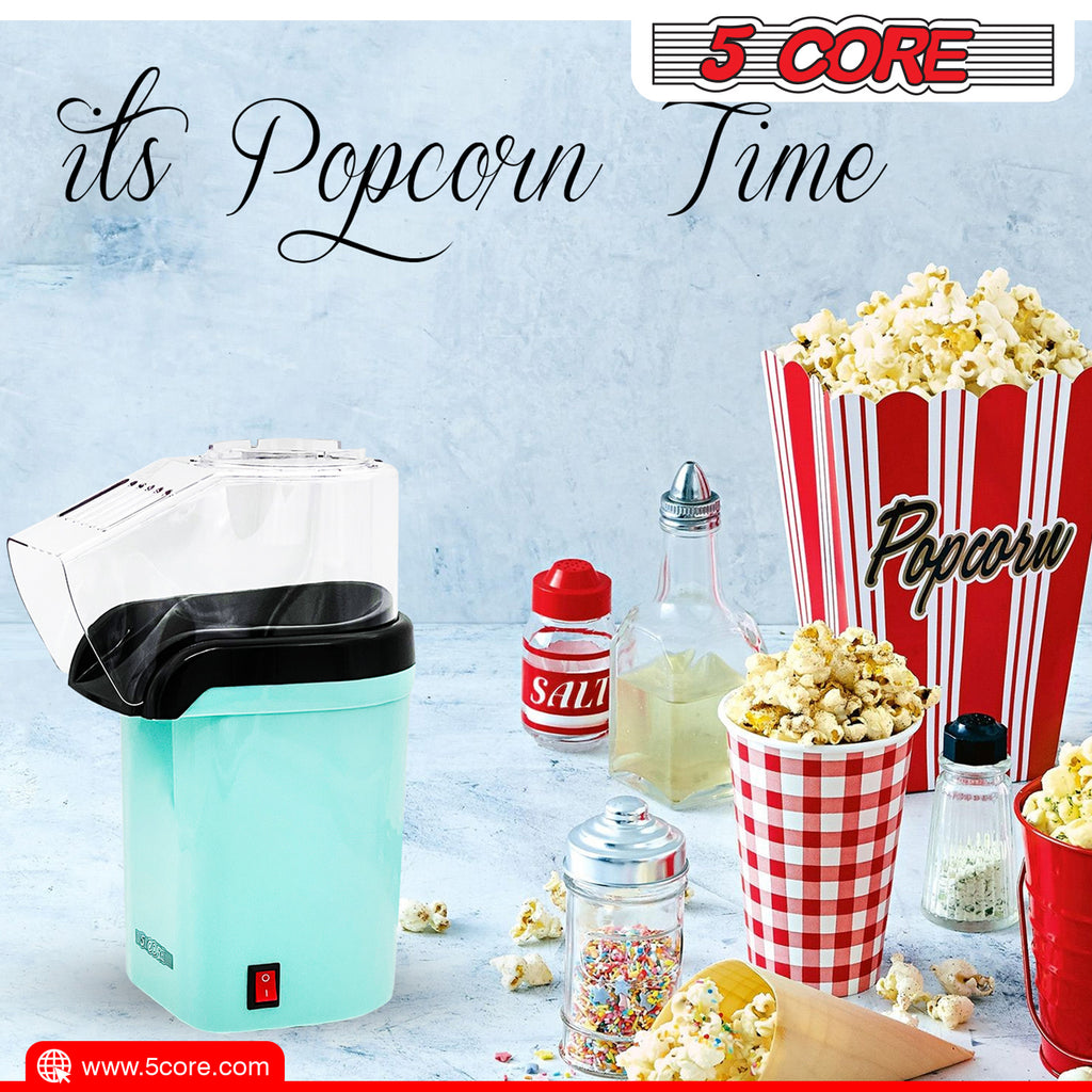 5 Core Hot Air Popcorn Popper Machine 1200W Electric Popcorn Kernel Corn Maker Bpa Free, 95% Popping Rate, 2 Minutes Fast, No Oil-Healthy Snack for Kids Adults, Home, Party, Gift POP