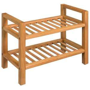 Shoe Rack with 2 Shelves Solid Oak Wood 19.7