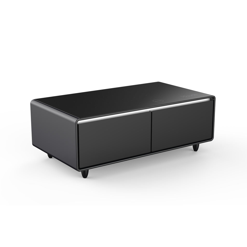 Modern Smart Coffee Table with Built-in Fridge, Bluetooth Speaker, Wireless Charging, Touch Control Panel, Power Socket, USB Interface, Outlet Protection, Atmosphere light