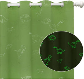 Muwago Dinosaur Curtains for Boys Bedroom, Kids Curtains for Bedroom, 80% Blackout Glow in The Dark Cartoon Animal Pattern Window Drapes Treatment Grommet Thermal Insulated Noise Reducing Divider 2PCS