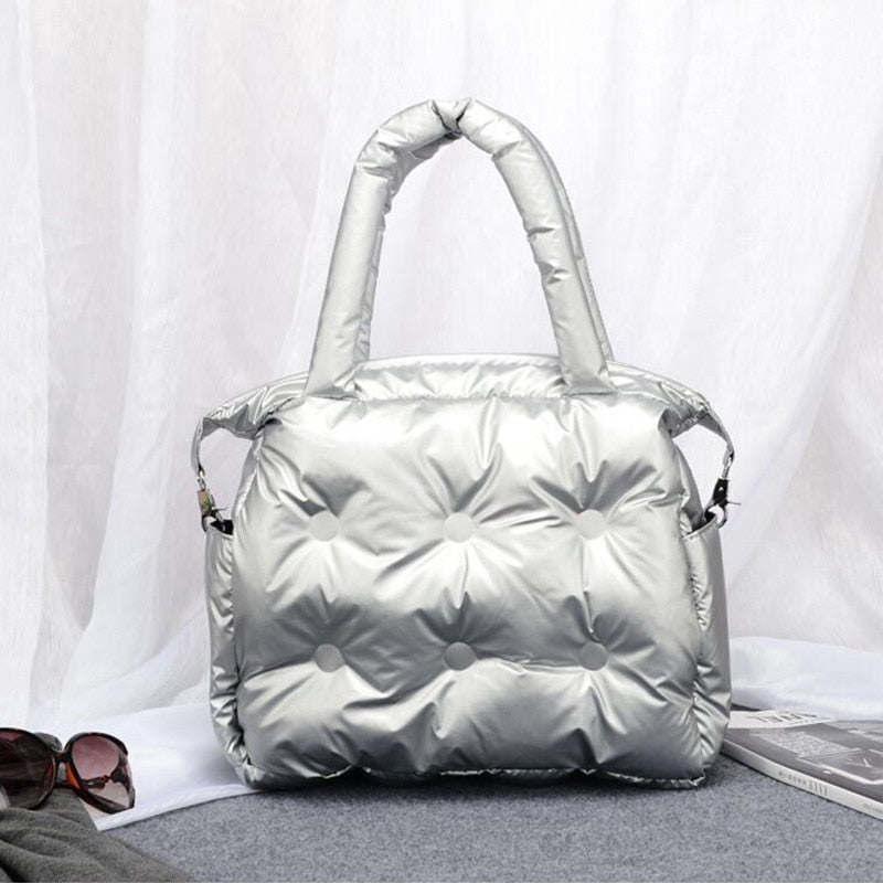 Winter Women Space Pad Cotton Feather Down Bag Bucket Handbag Luxury