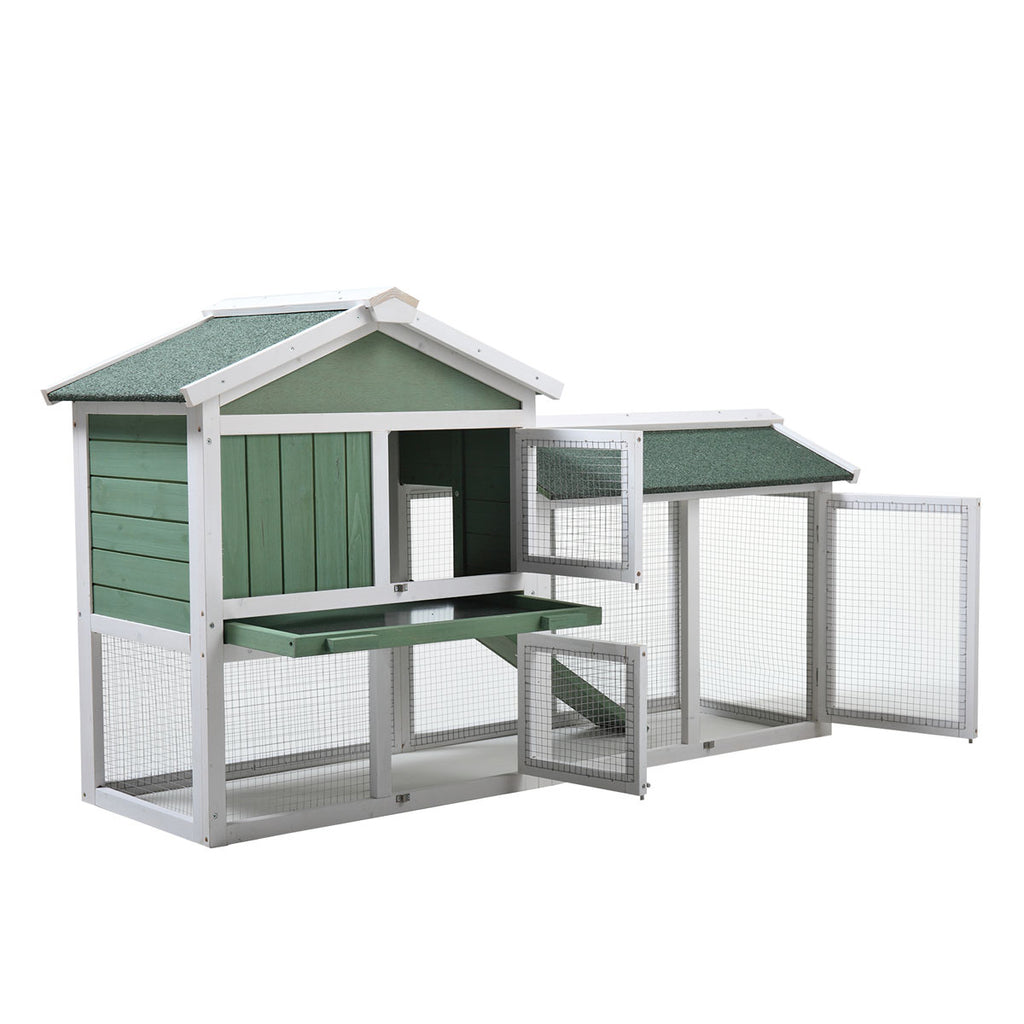 Large Wooden Rabbit Hutch Indoor and Outdoor Bunny Cage with a Removable Tray and a Waterproof Roof