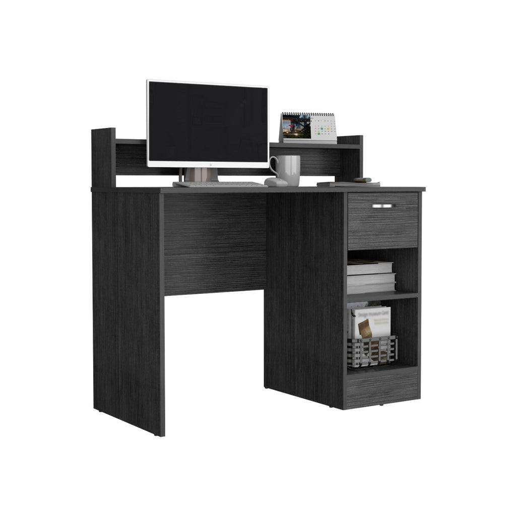 DEPOT E-SHOP Vera Computer Desk with Top Open Shelf, 1-Drawer and 2-Storage Shelves, Smokey Oak