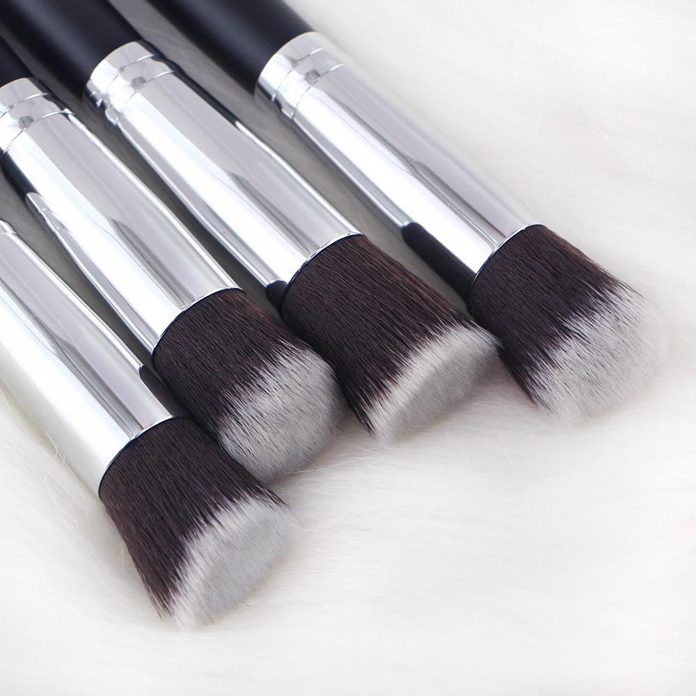 Mini Makeup Brushes Set for Travel - Synthetic, 10 Pieces, Black/Silver