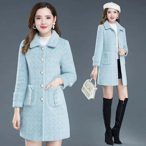 Women Woolen Coat Female Winter Jacket Thicken Keep Warm Imitation Gold Mink Wool Coats Mom Woolen Overcoat 4XL W2431