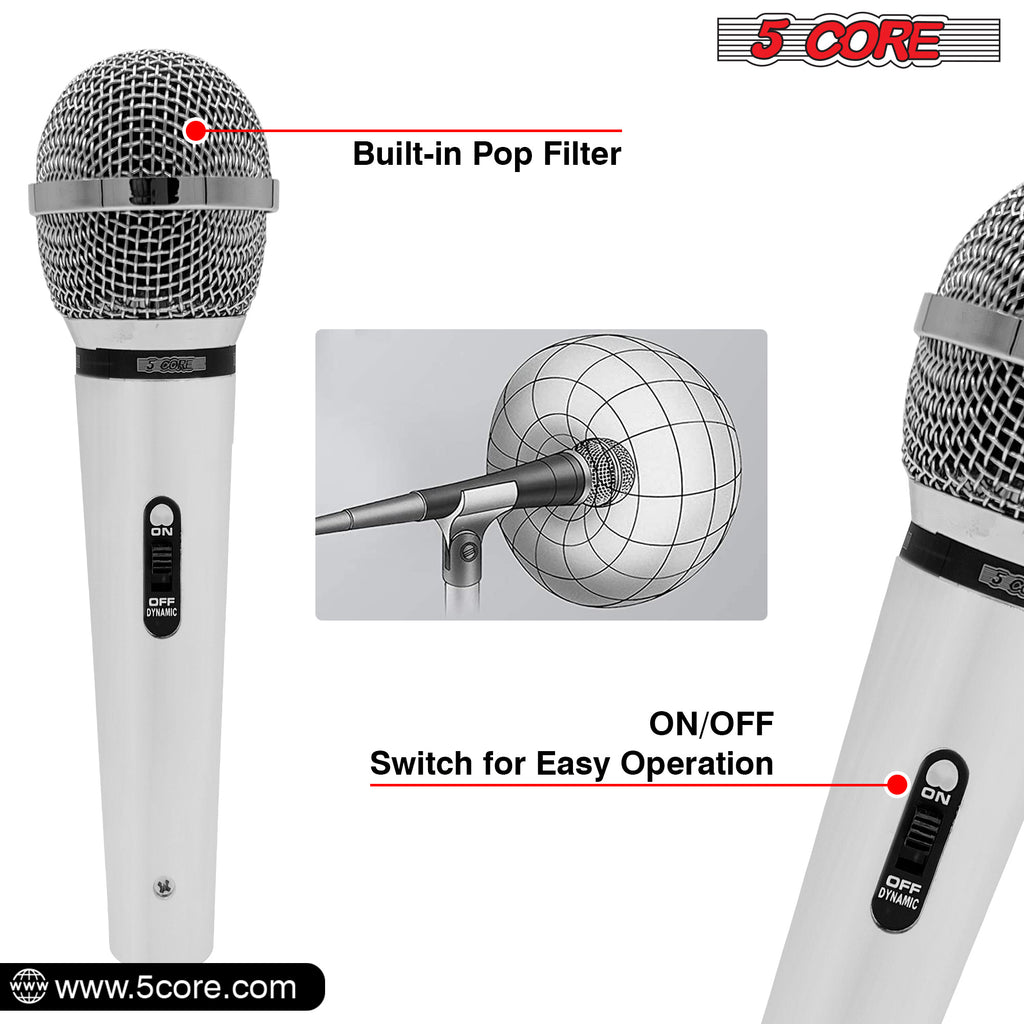 5 CORE Premium Vocal Dynamic Cardioid Handheld Microphone Unidirectional Mic with 16ft Detachable XLR Cable to ¼ inch Audio Jack and On/Off Switch for Karaoke Singing - PM 111 CH