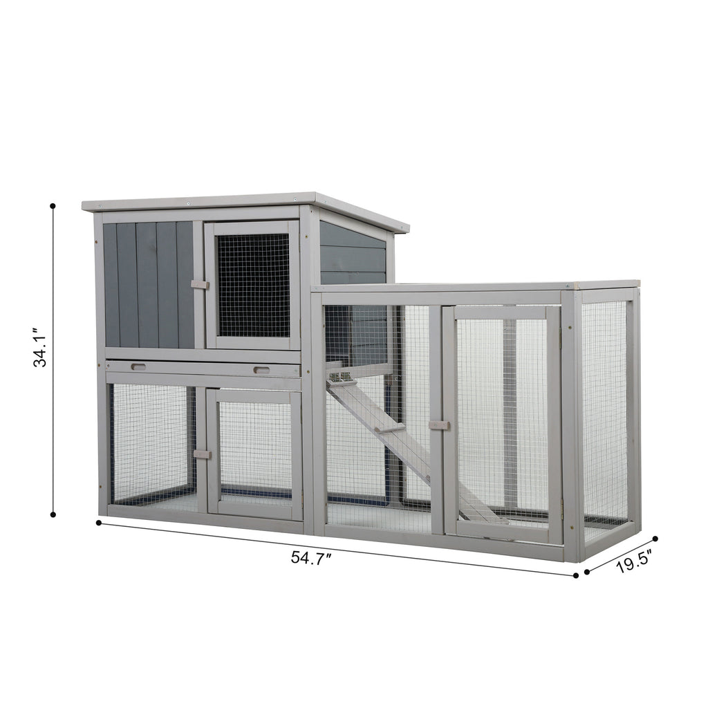 Wooden Rabbit Hutch Chicken Coop with 1 Removable Tray and 3 Lockable Doors for Indoor and Outdoor Use, Gray+White XH