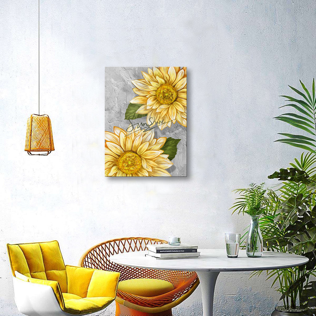 Sunflower Wall Art Bathroom Decor Yellow Flower Canvas Wall Art Sunflower Pictures Wall Decor Floral Prints Painting Framed Artwork for Bedroom Living Room Home Office Decoration,Ready to Hang 12"x15"