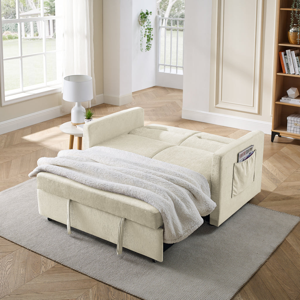 Loveseats Sofa Bed with Pull-out Bed;  Adjsutable Back and Two Arm Pocket