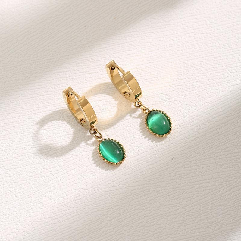 Titanium steel emerald earrings 2022 new temperament simple small design sense earrings light luxury net red earrings