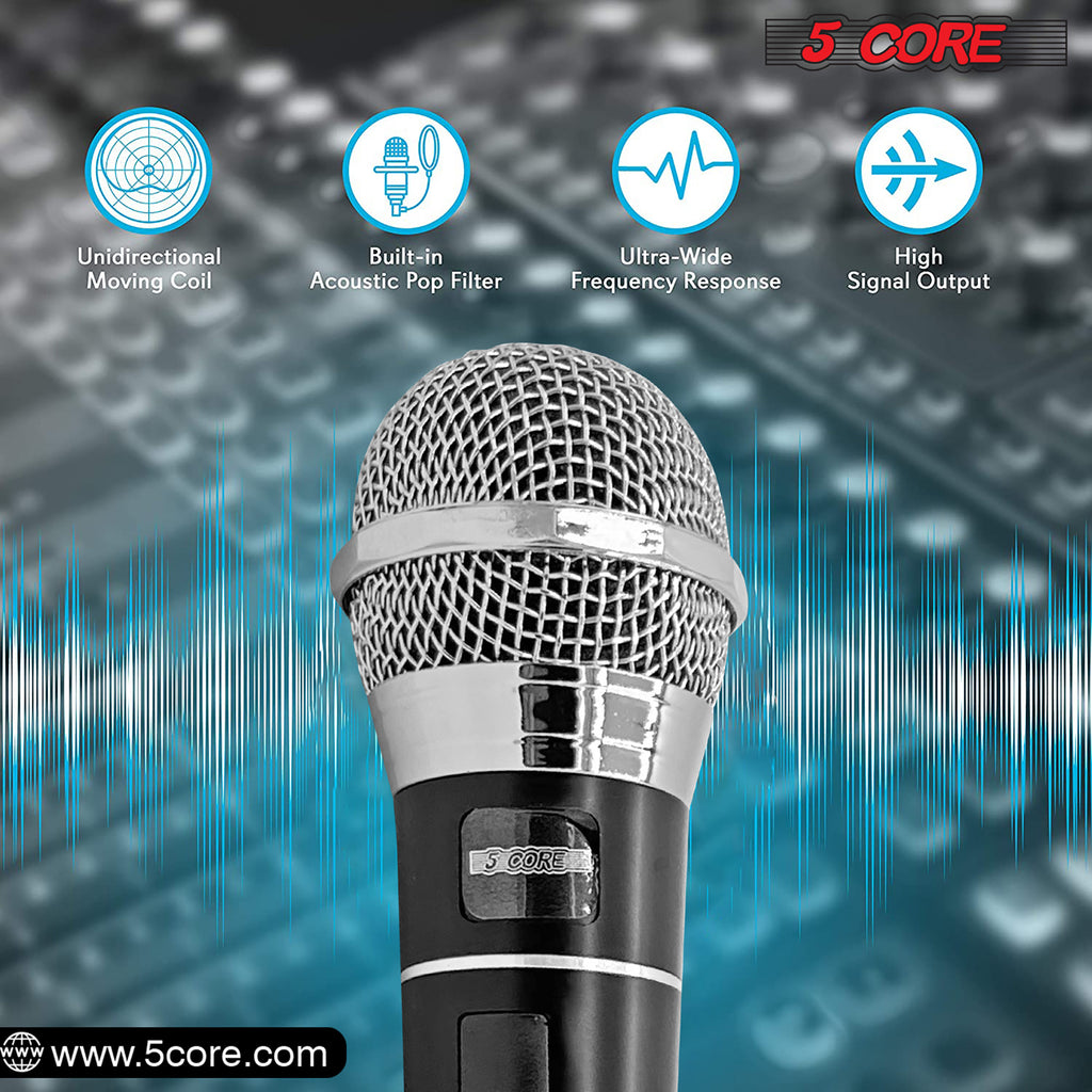 5 Core Premium Handheld Microphone Unidirectional Vocal Dynamic Cardioid Mic W Detachable 10ft XLR Cable Mic Clip Mesh Grille & ON/Off Switch Suited for Speakers Amp Mixers Karaoke Singing- PM100