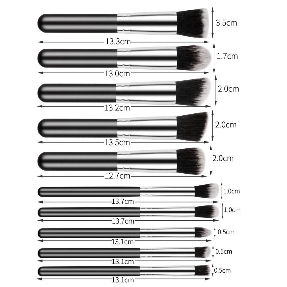 Mini Makeup Brushes Set for Travel - Synthetic, 10 Pieces, Black/Silver