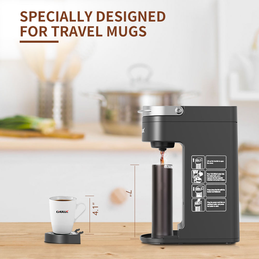 CHULUX Single Serve Coffee Maker KCUP Pod Coffee Brewer, Single Cup Coffee Machine Mini 3 in 1 for K CUP Ground Coffee Tea Filter, One Cup Coffee Maker Fit Travel Mug