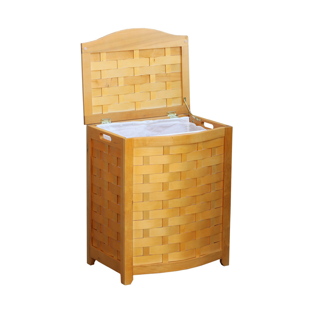 Oceanstar Natural Finished Bowed Front Veneer Laundry Wood Hamper with Interior Bag BHV0100N