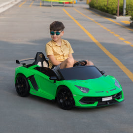 Licensed Lamborghini 24V Kids Ride On Electric Cars, Battery Powered Drifting Car with Double PU Seats, Remote Control, High-Low Speed, LED Lights, MP3, USB, Toy Gift for 3-8 Years Old, Green