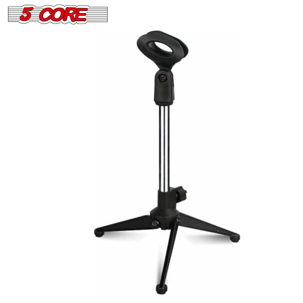 5 Core Desk Mic Stand • Height Adjustable Table Tripod • Portable Desktop Microphone Stand • Includes Universal Mic Holder • Compatible w Dynamic Handheld Microphones- MS MINI TRI CH