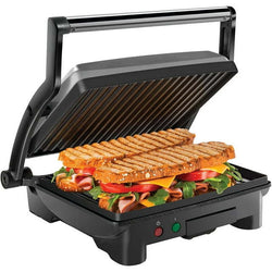 3-in-1 Electric Panini Press & Grill, 4-Slice Non-Stick Press, Opens Flat for Grill - Stainless Steel