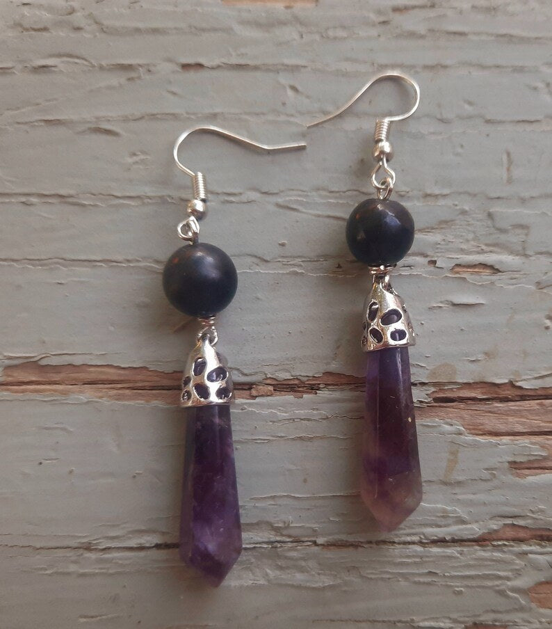 EMF 5G Shielding Amethyst Shungite Earrings