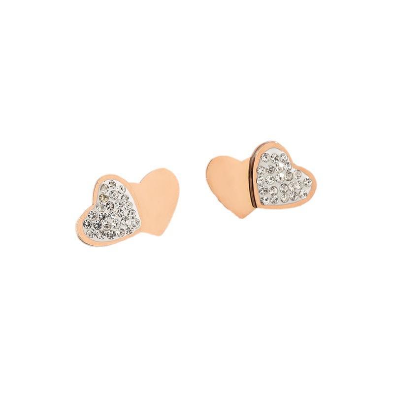 2023 new cartoon crystal peach heart earrings female students in South Korea temperament niche design versatile earrings ear jewelry