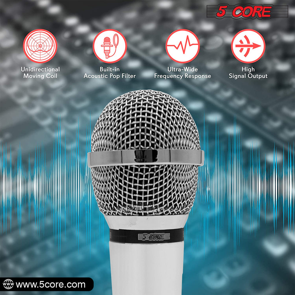 5 CORE Premium Vocal Dynamic Cardioid Handheld Microphone Unidirectional Mic with 16ft Detachable XLR Cable to ¼ inch Audio Jack and On/Off Switch for Karaoke Singing - PM 111 CH