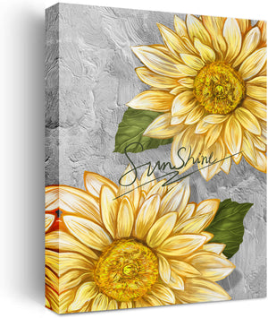 Sunflower Wall Art Bathroom Decor Yellow Flower Canvas Wall Art Sunflower Pictures Wall Decor Floral Prints Painting Framed Artwork for Bedroom Living Room Home Office Decoration,Ready to Hang 12