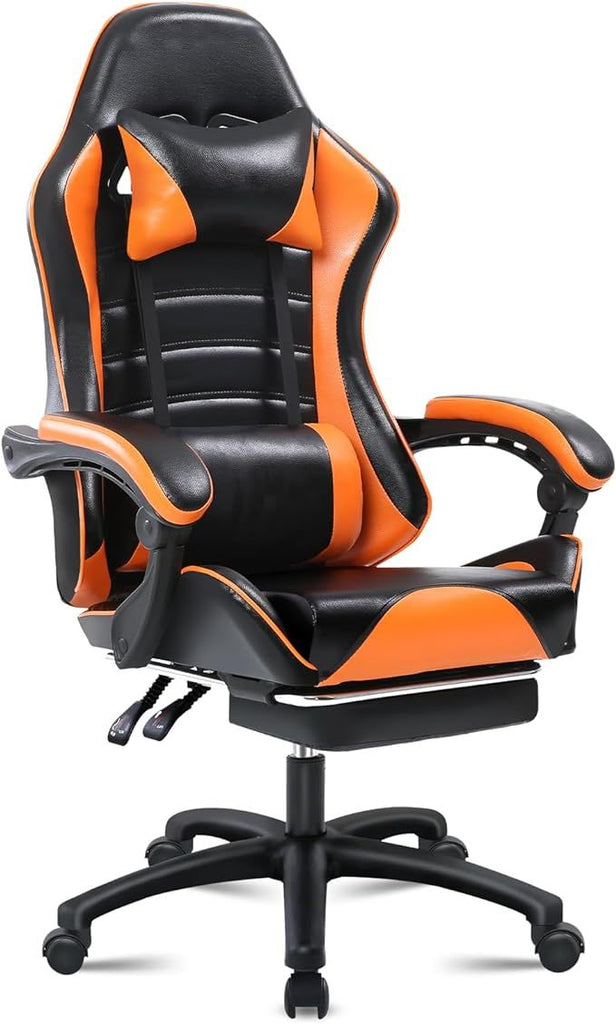 Ergonomic Gaming Chair for Adults, Comfortable Computer Chair for Heavy People, Adjustable Height Office Desk Chair with Wheels, Breathable Leather Video Game Chairs