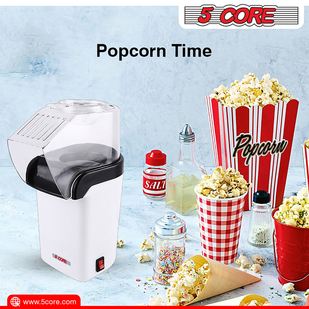 5 Core Hot Air Popcorn Popper Machine 1200W Electric Popcorn Kernel Corn Maker Bpa Free, 95% Popping Rate, 2 Minutes Fast, No Oil-Healthy Snack for Kids Adults, Home, Party, Gift POP