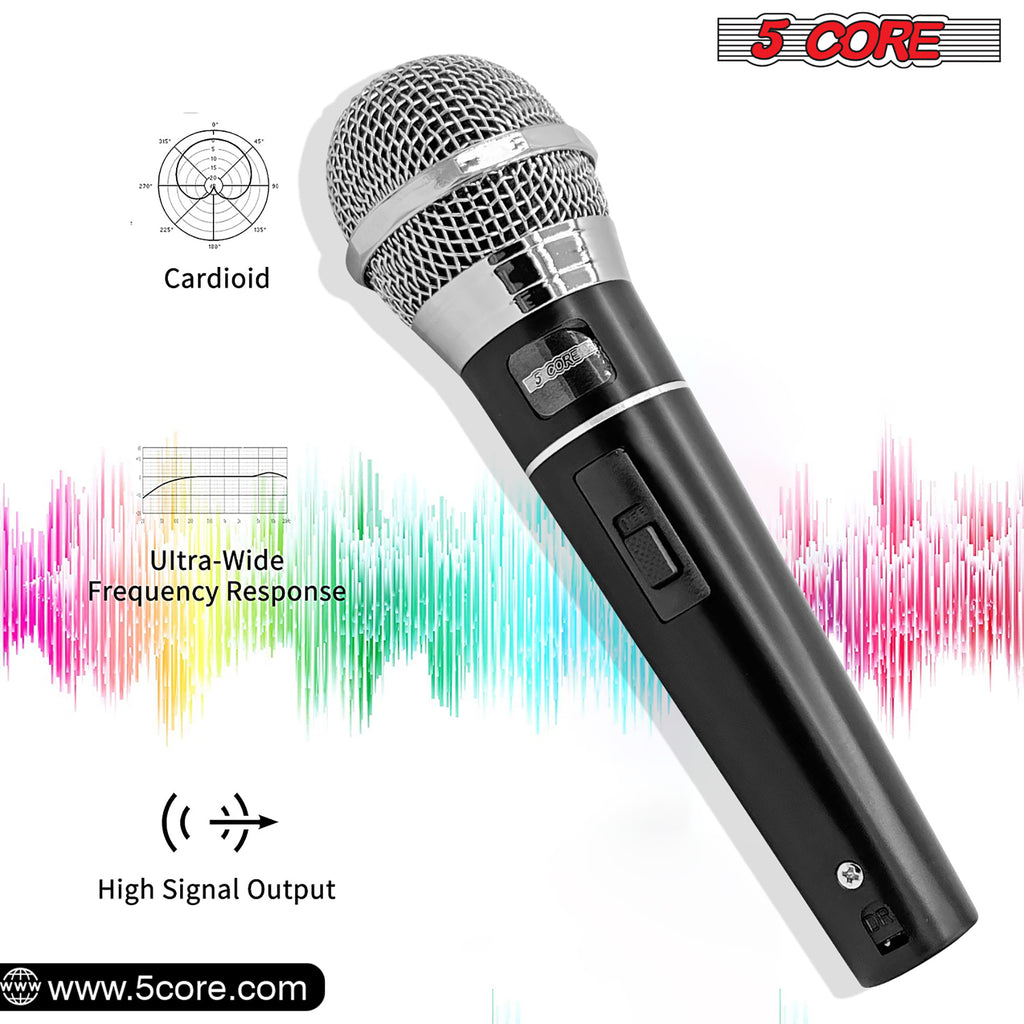 5 Core Premium Handheld Microphone Unidirectional Vocal Dynamic Cardioid Mic W Detachable 10ft XLR Cable Mic Clip Mesh Grille & ON/Off Switch Suited for Speakers Amp Mixers Karaoke Singing- PM100