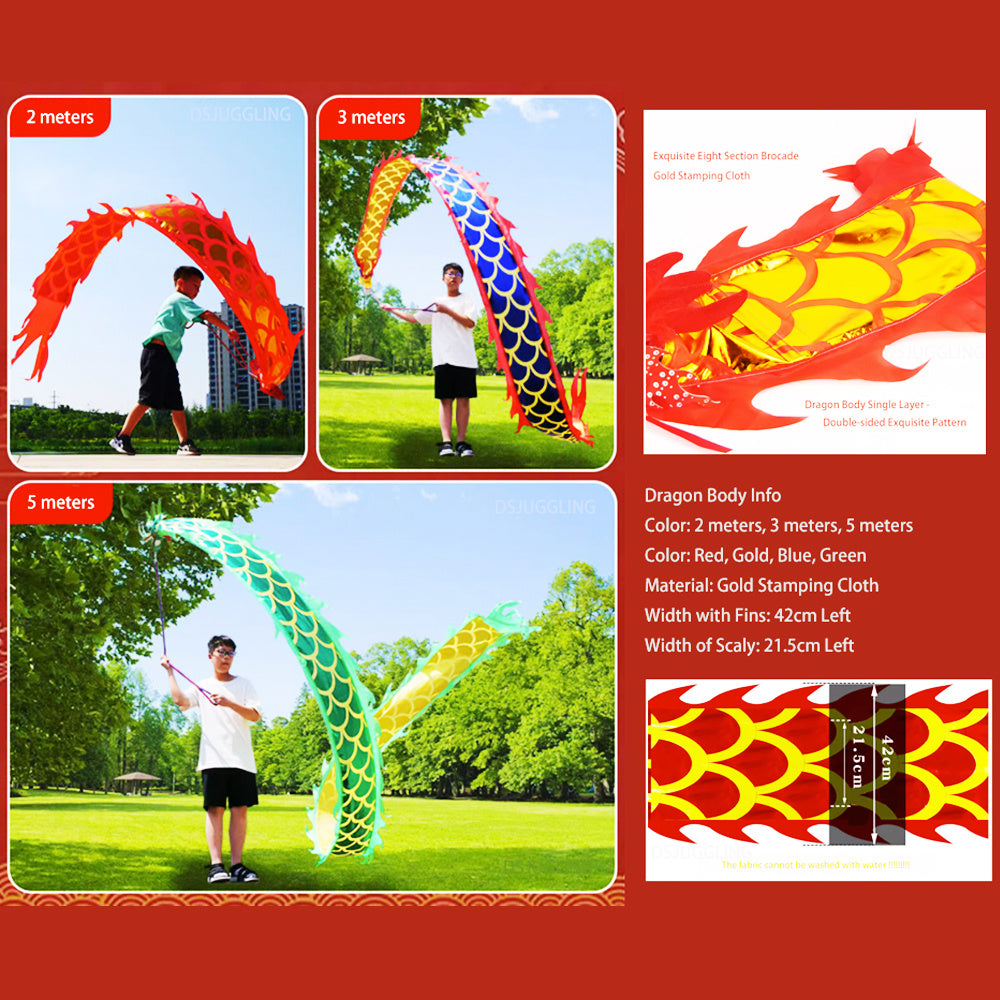 Lightweight Dragon Poi with 3D Dragon Head & Swing Rope Combo for Kids and Beginners, Flowy Dragon Ribbon Streamer Outdoor Fitness Golden Dragon Stage Prop Set