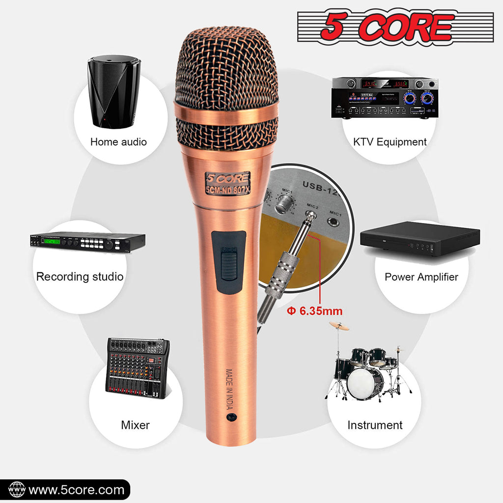 Professional Dynamic Vocal Microphone Neodymium Cardioid Unidirectional Handheld Mic for Speakers Karaoke W/Steel Mesh Grille Metal ON/Off Switch 16ft Detachable Cable+Clip+Carry Case-ND-807 CoppereX