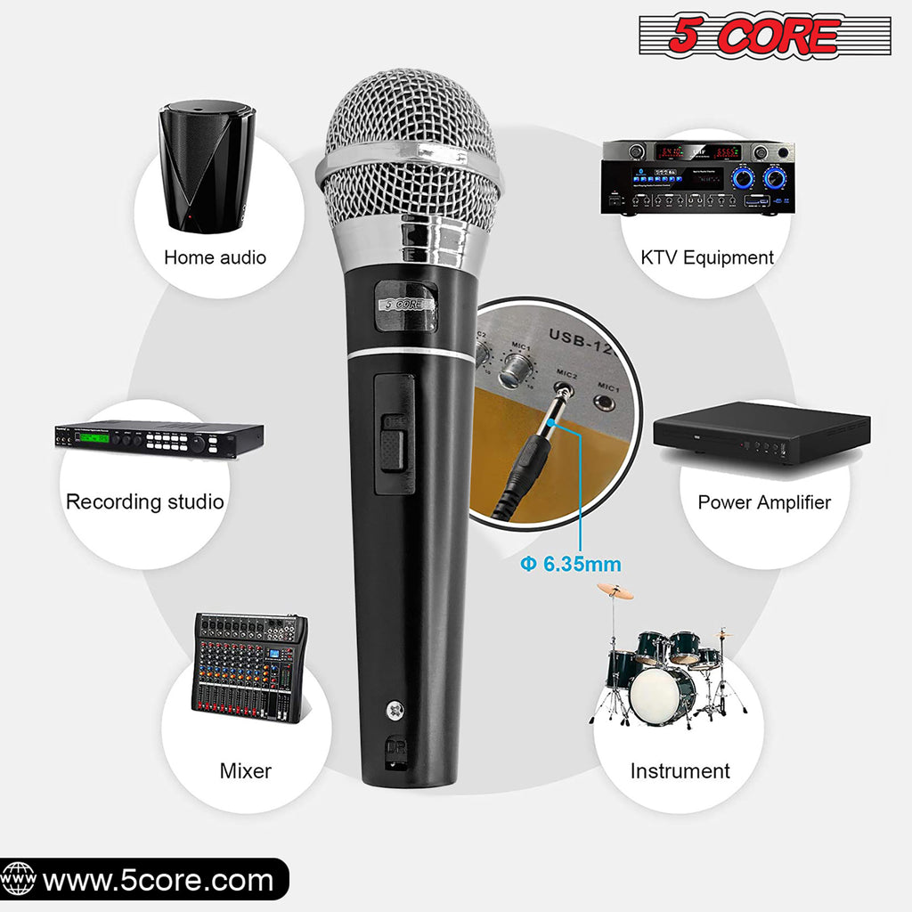 5 Core Premium Handheld Microphone Unidirectional Vocal Dynamic Cardioid Mic W Detachable 10ft XLR Cable Mic Clip Mesh Grille & ON/Off Switch Suited for Speakers Amp Mixers Karaoke Singing- PM100